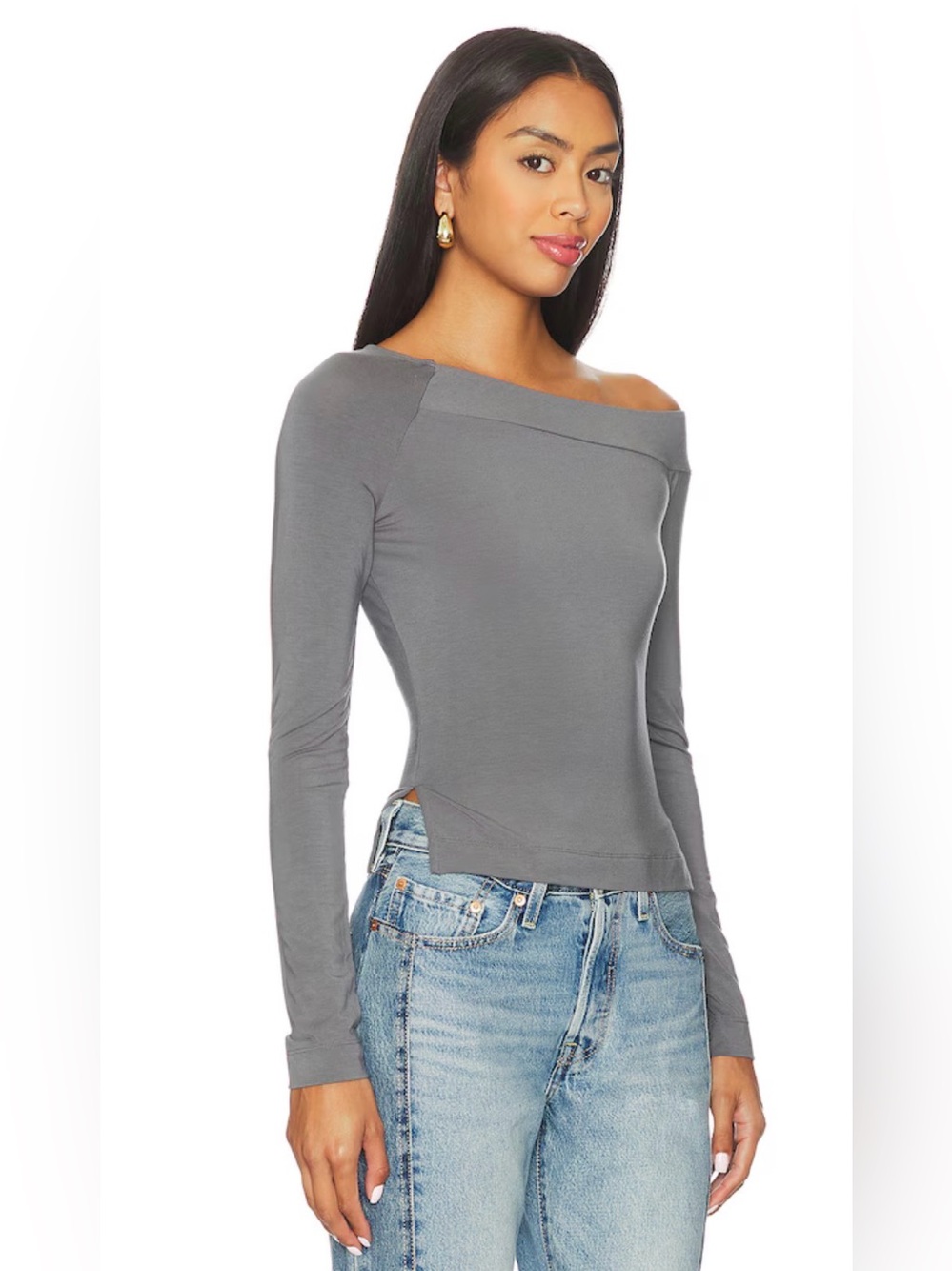NWT Free People At The After Long Sleeve Top in Lava Smoke (Grey)